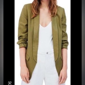 Zara linen ruched sleeve blazer green